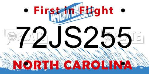 72JS255 North Carolina License Plate
