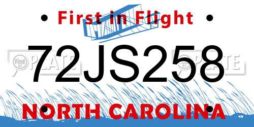72JS258 North Carolina License Plate
