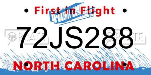 72JS288 North Carolina License Plate