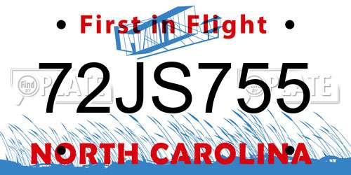 72JS755 North Carolina License Plate