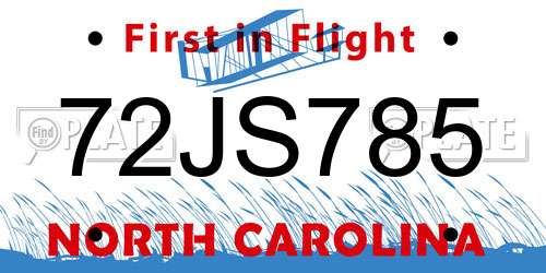 72JS785 North Carolina License Plate