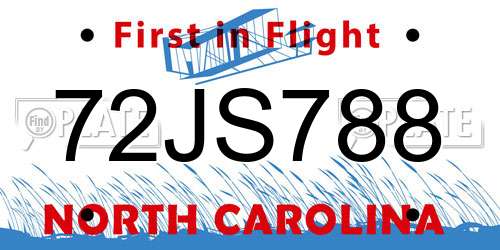 72JS788 North Carolina License Plate
