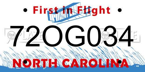 72OG034 North Carolina License Plate
