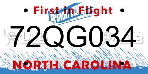 72QG034 North Carolina License Plate