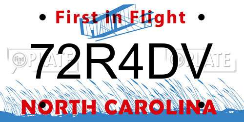 72R4DV North Carolina License Plate