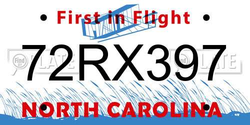72RX397 North Carolina License Plate