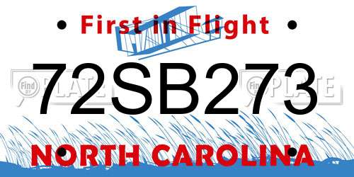 72SB273 North Carolina License Plate