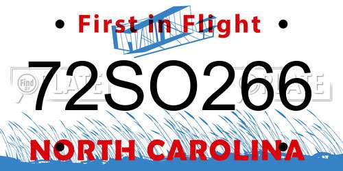 72SO266 North Carolina License Plate