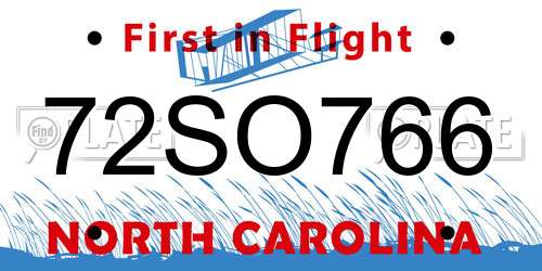 72SO766 North Carolina License Plate