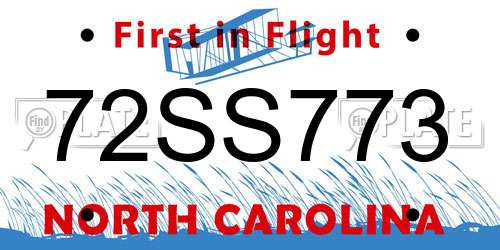 72SS773 North Carolina License Plate