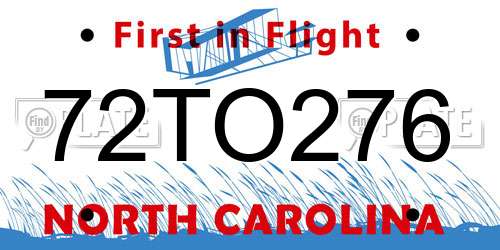 72TO276 North Carolina License Plate