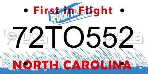 72TO552 North Carolina License Plate