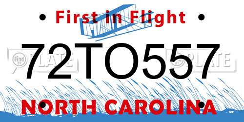 72TO557 North Carolina License Plate