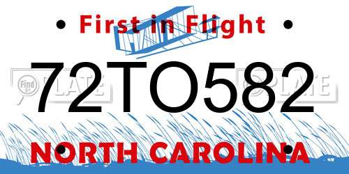 72TO582 North Carolina License Plate