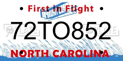 72TO852 North Carolina License Plate