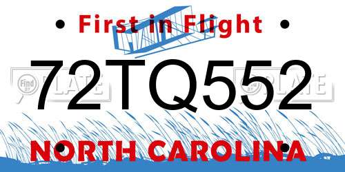 72TQ552 North Carolina License Plate