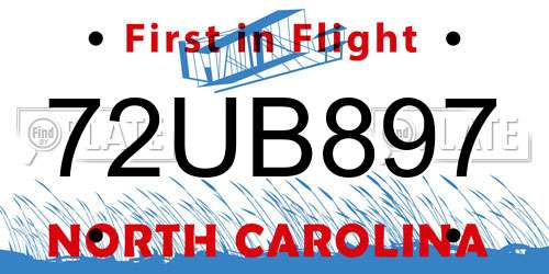 72UB897 North Carolina License Plate
