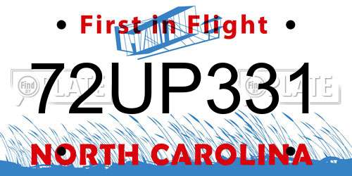 72UP331 North Carolina License Plate