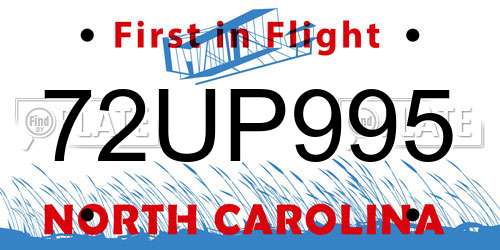 72UP995 North Carolina License Plate