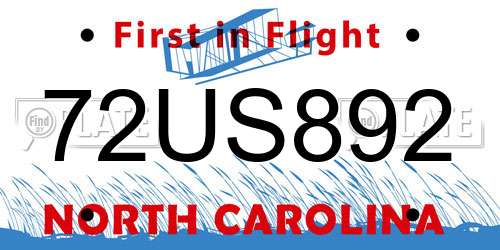 72US892 North Carolina License Plate