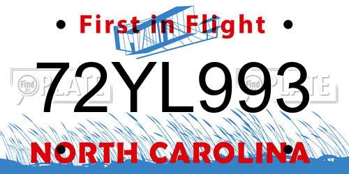 72YL993 North Carolina License Plate