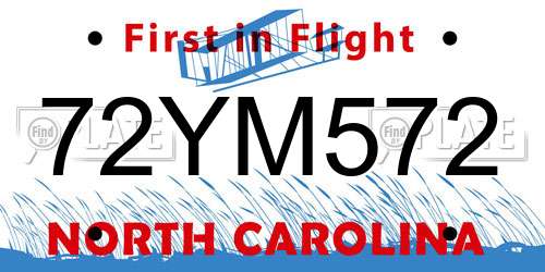 72YM572 North Carolina License Plate