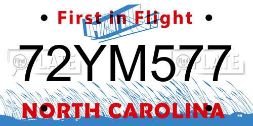72YM577 North Carolina License Plate