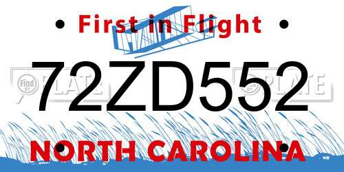 72ZD552 North Carolina License Plate