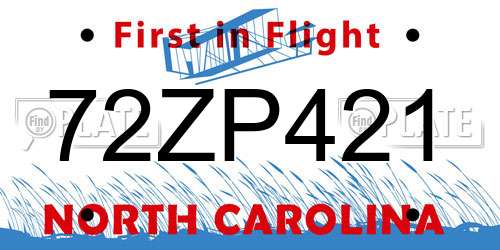 72ZP421 North Carolina License Plate
