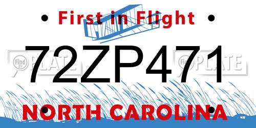 72ZP471 North Carolina License Plate