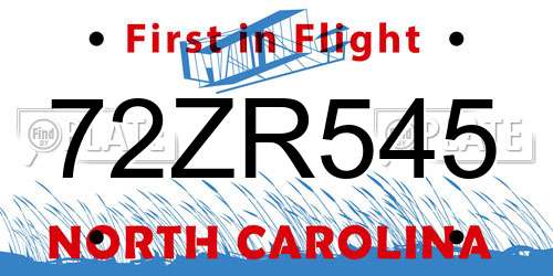 72ZR545 North Carolina License Plate