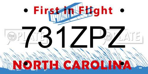 731ZPZ North Carolina License Plate