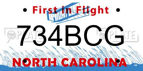 734BCG North Carolina License Plate