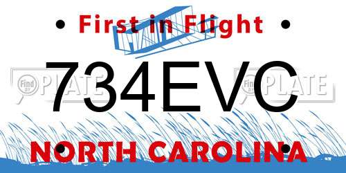 734EVC North Carolina License Plate