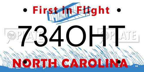 734OHT North Carolina License Plate