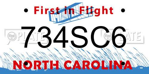 734SC6 North Carolina License Plate