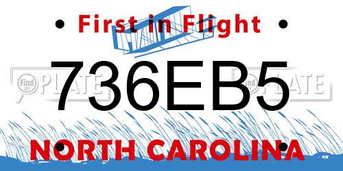 736EB5 North Carolina License Plate