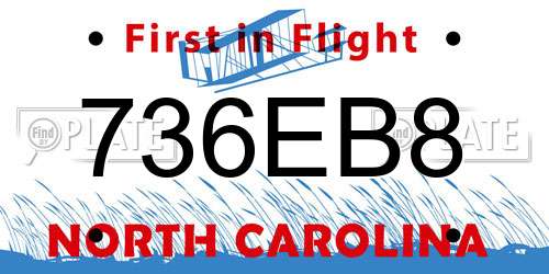 736EB8 North Carolina License Plate