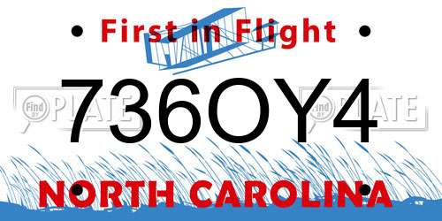 736OY4 North Carolina License Plate