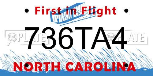 736TA4 North Carolina License Plate