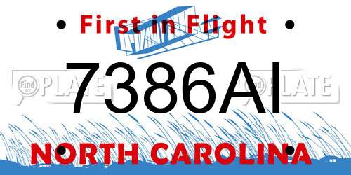 7386AI North Carolina License Plate