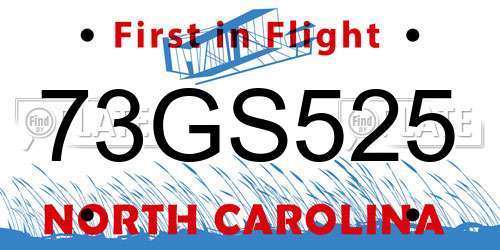 73GS525 North Carolina License Plate