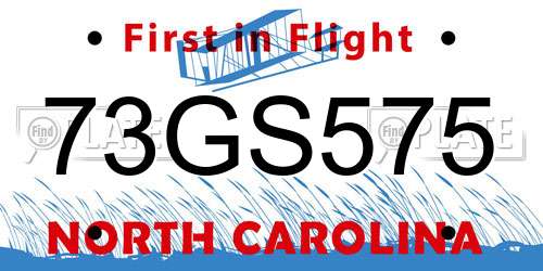 73GS575 North Carolina License Plate