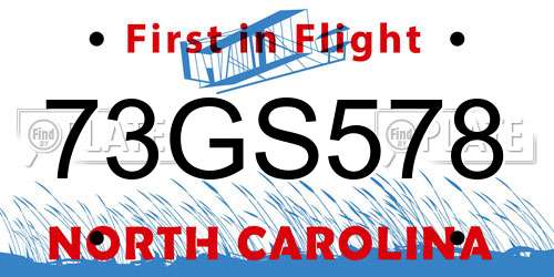73GS578 North Carolina License Plate