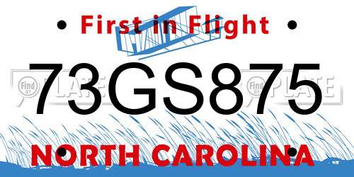 73GS875 North Carolina License Plate