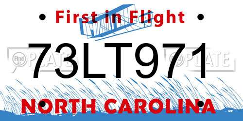 73LT971 North Carolina License Plate