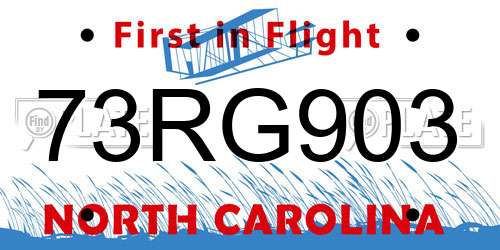 73RG903 North Carolina License Plate