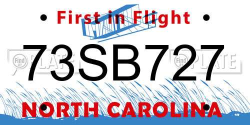 73SB727 North Carolina License Plate
