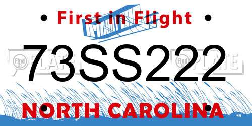 73SS222 North Carolina License Plate