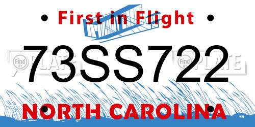 73SS722 North Carolina License Plate
